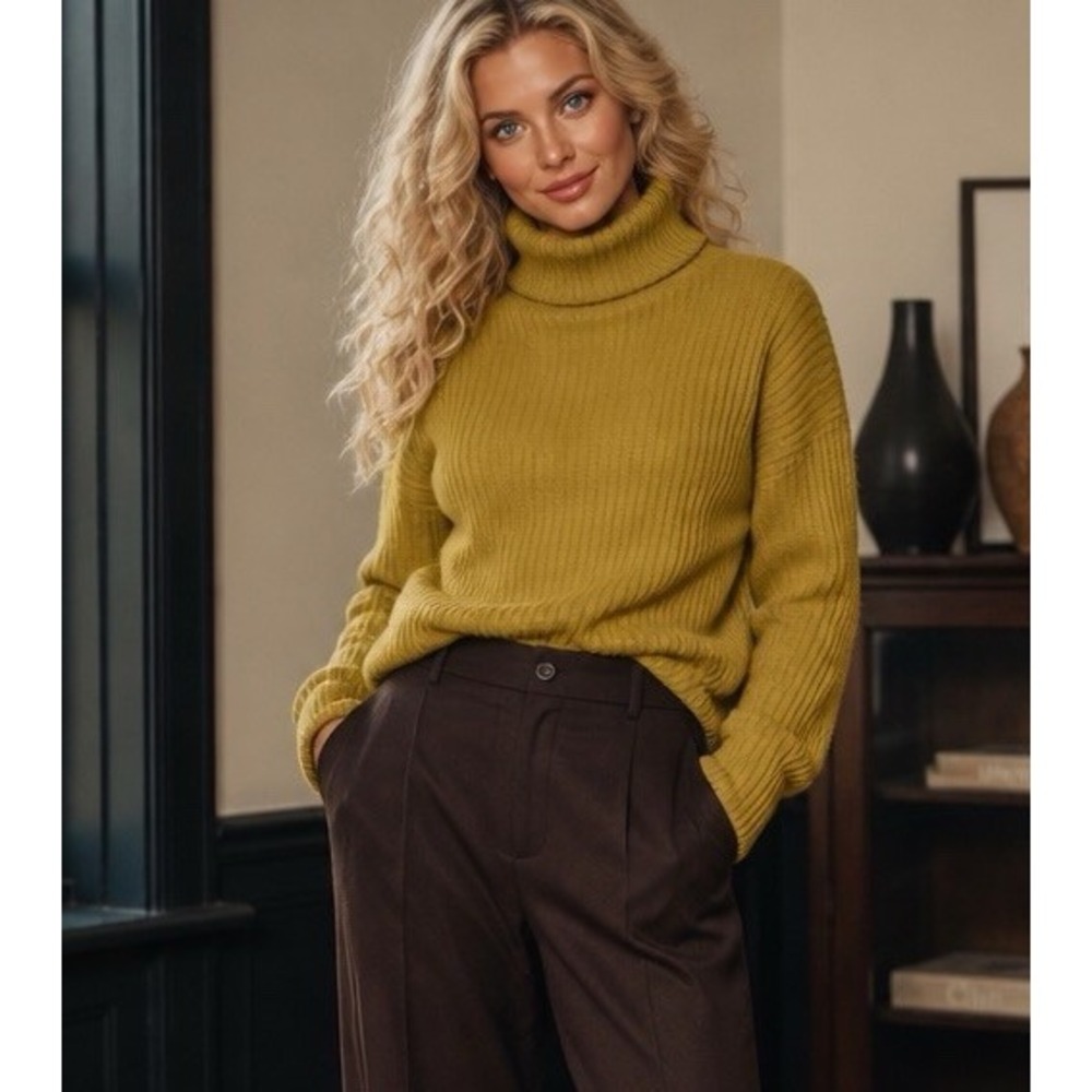 Nanushka $749 Oversized Chunky Wool Turtleneck Sweater Sz M Mustard Cozy Fall